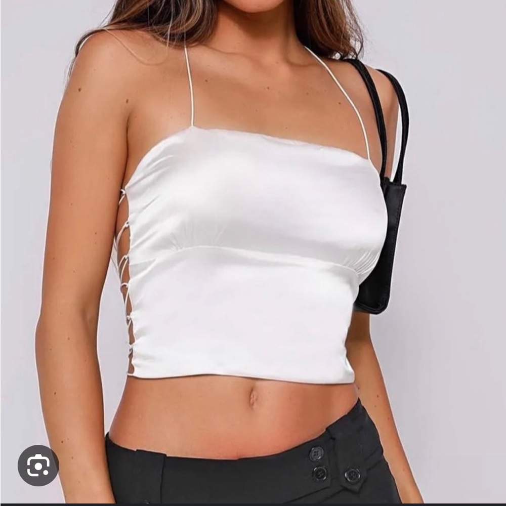 NWT Tiger Mist Jules White Satin Criss Cross Strappy Top